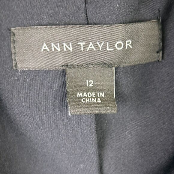 Ann Taylor Tweed Blazer Jacket Blue Green Cream Plaid Zip Front Collared 12 EUC - Picture 13 of 15